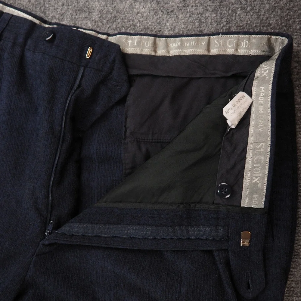 St. Croix Pants Mens 38 Pleated Navy Blue Textured Made in Italy Luxury Cuffed